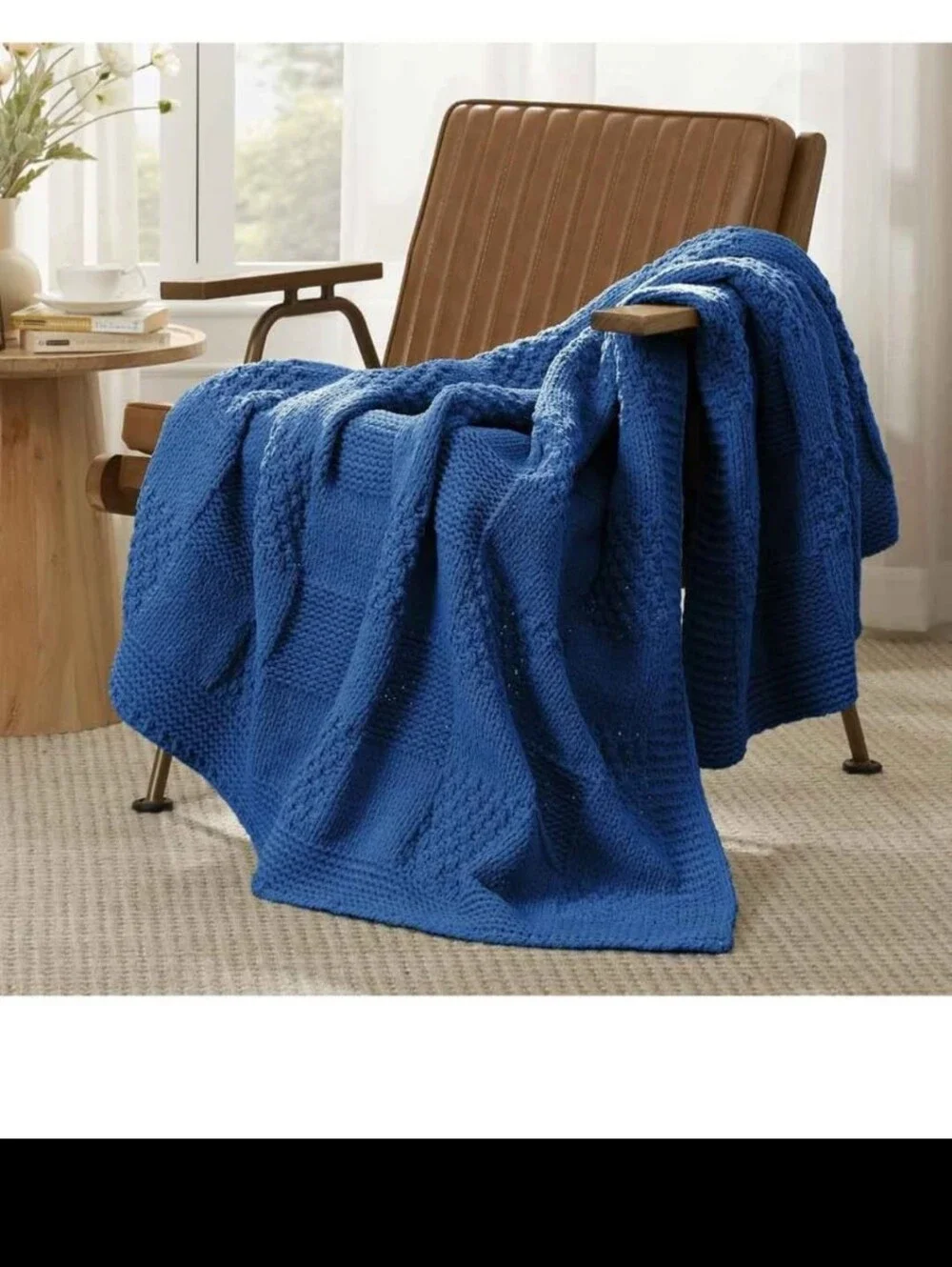 Amélie Home Checkered Chenille Knit Throw Blanket for Couch, Classic Texture Dec